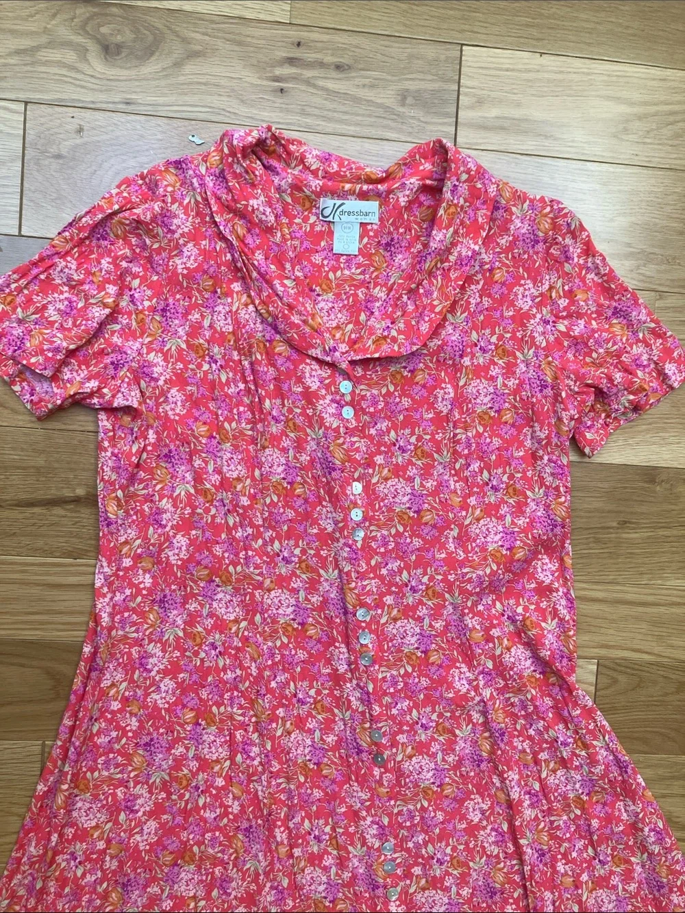 Vintage retro Pink ditsy Floral Button-Front A-Line 16W - Picture 3 of 7